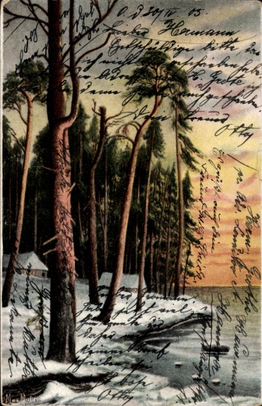 Artist Postcard Seasons, Riverbank, Snow