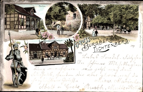 Chromo-Litho Lichtenberg Salzgitter in Lower Saxony, Burgberg, economy, pavilion