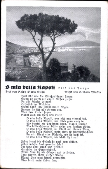 Song Postcard Napoli Naples Campania, O mia bella Napoli, Ralph Maria Siegel, Gerhard Winkler