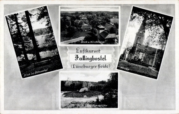 Postcard Bad Fallingbostel Lüneburg Heath, Böhmetal, church, H. Lön's resting place, partial view