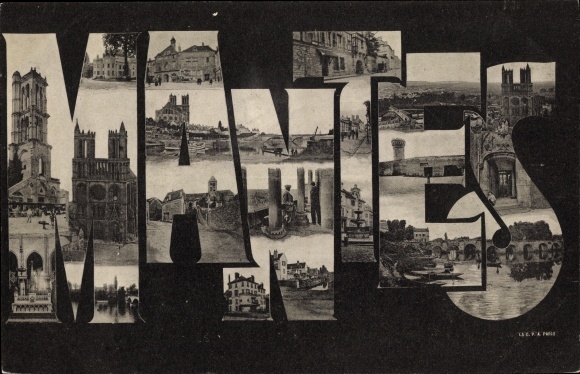 Letters Postcard Mantes Yvelines, Avenue, Pont, Église, Tour