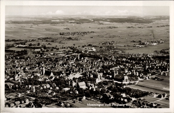 Postcard Memmingen in Swabia, aerial photograph, city view, landscape, buildings