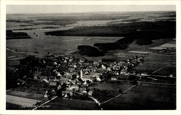 Postcard Berkheim in Upper Swabia, aerial photograph