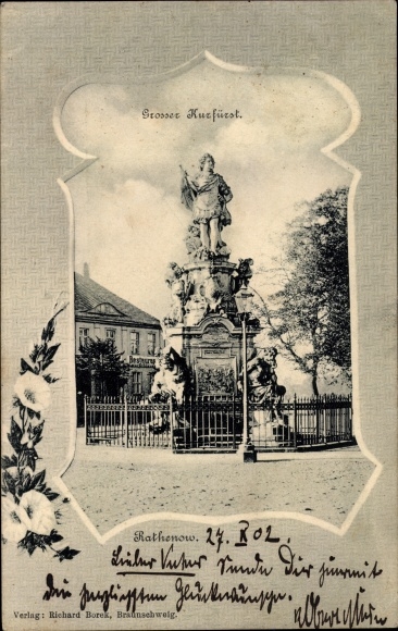 passe-partout ansichtkaart Rathenow in Havelland, Groot Keurvorst Monument