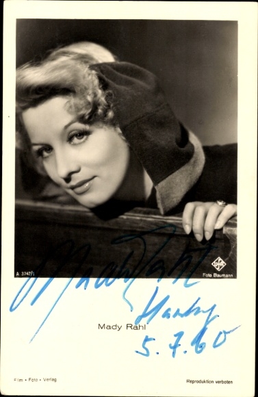 Ak Schauspielerin Mady Rahl, Portrait, Ufa Film, Autogramm