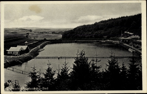 Postcard Simmern in the Rhein Hunsrück district, bird&#39;s eye view of the Hindenburg Bad and surroundings