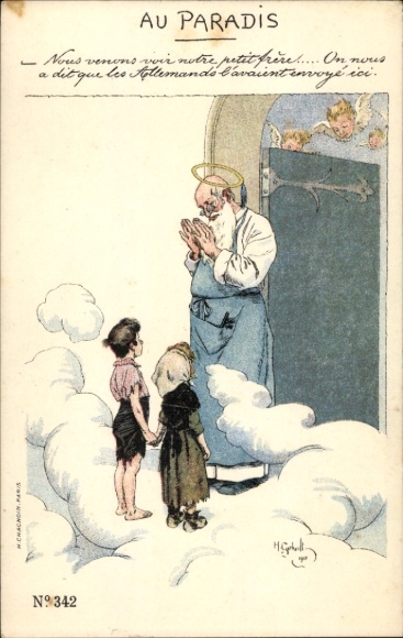 Artist PC Gerbault, H., Two children stand in front of the gate to heaven, Peter