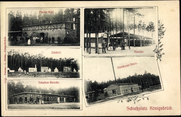 Postcard Königsbrück in Upper Lusatia, shooting range, target village, disc barracks, machine house