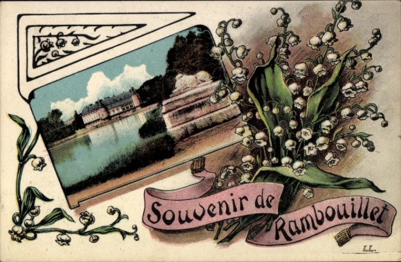 Ak Rambouillet Yvelines,  mit Schlossansicht, Maiglöckchen, handschriftlichem Text