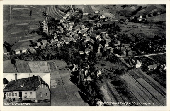 Postcard Einberg Rödenthal Upper Franconia, aerial photograph, bakery Lehnert