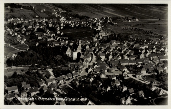 Postcard Krumbach Swabia, aerial photograph