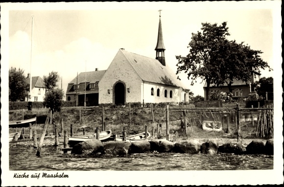 Ansichtkaart Maasholm in Sleeswijk-Holstein, kerk