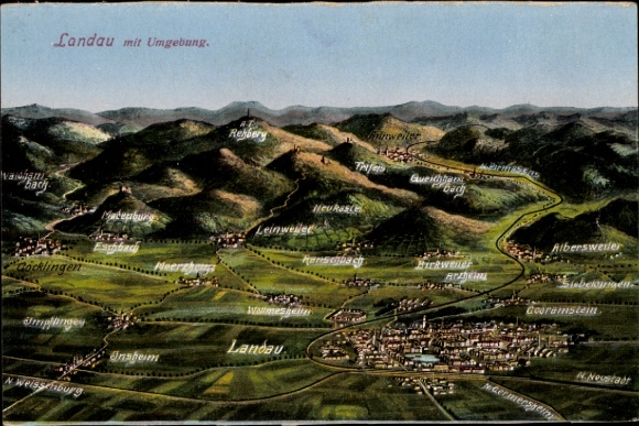 Postcard Landau in der Pfalz, Landau and surroundings, mountains, rivers, places, landscape