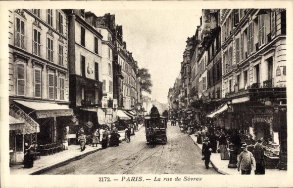 Ak Paris VI., La Rue de Sevres, paardentram