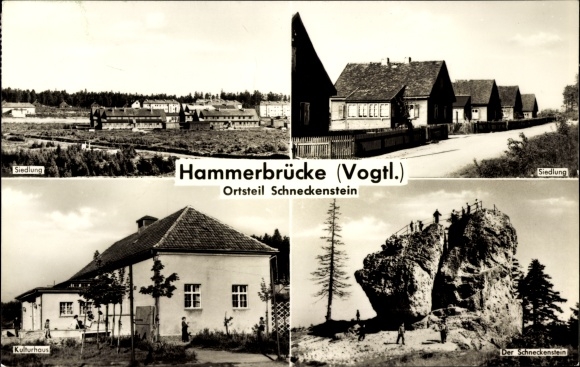 Postcard snail stone hammer bridge Muldenhammer in Vogtland, settlement, cultural center