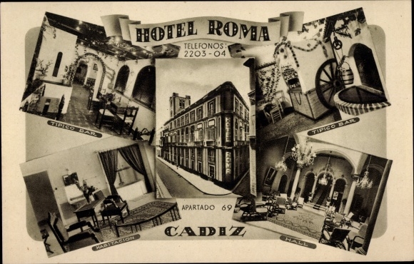 Postcard Cádiz Andalusien Spanien, Hotel Roma, Typical Bar, Room