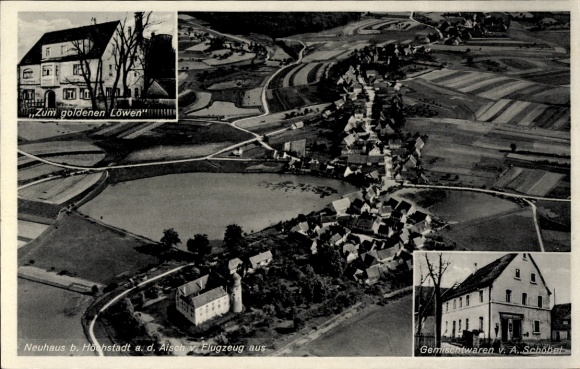 Postcard Neuhaus (near Höchstadt an der Aisch) Adelsdorf in Upper Franconia, aerial photograph, Golden Lion
