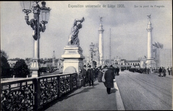 Postcard Liège Belgium, World Exhibition 1905, on the Fragnés Bridge