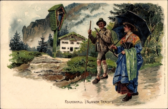 Kunstenaar Litho Bergen, Fritz, Bad Reichenhall in Opper-Beieren, Nonner-kostuum, kruisweg, Ottmar Zieher