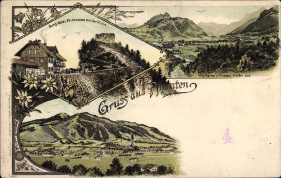 Chromo-Litho Pfronten in Allgäu, general view, Hotel, Falkenstein