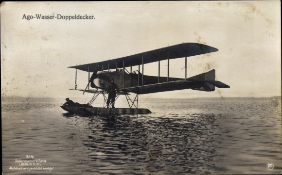 Postcard Ago water biplane, RPH, Sanke 314