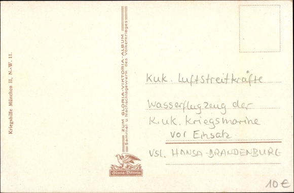 Postcard The air war, seaplane, Imperial and Royal Navy, air force, Hansa Brandenburg