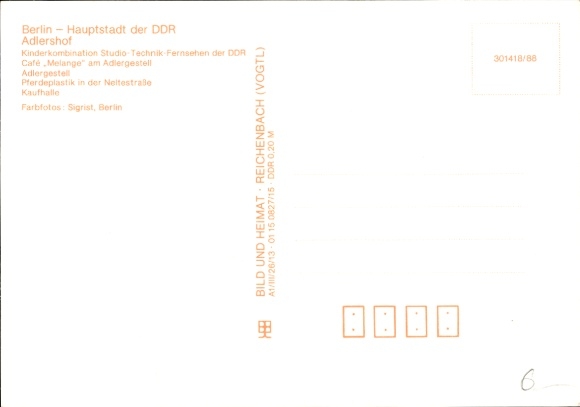 Postcard Berlin Treptow Adlershof, children's combination studio technology television, Café Melange, Adlergestell