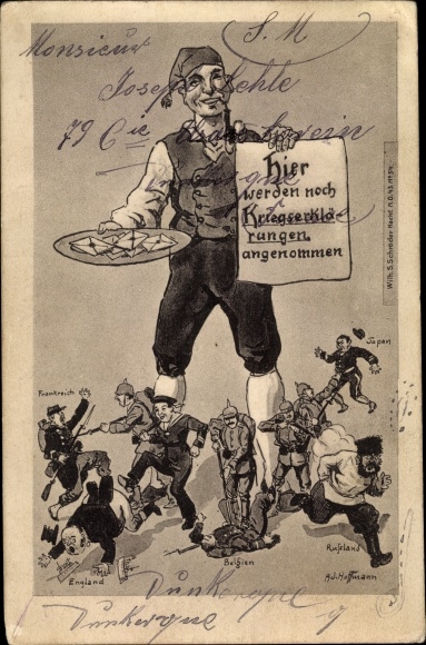 Künstler Ak Hoffmann, Ad., Hier werden noch Kriegserklärungen angenommen, Deutscher Michel