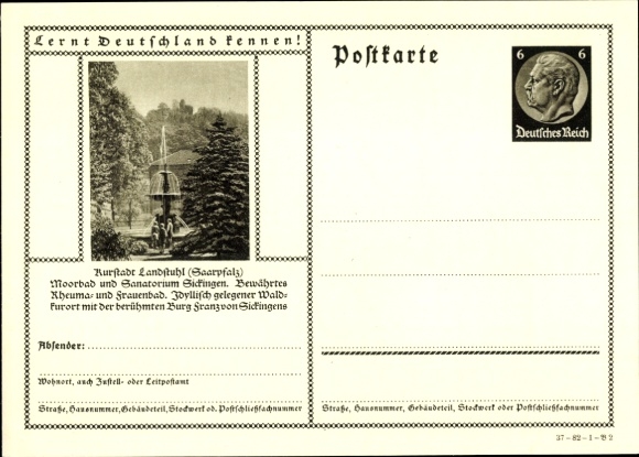 Ganzsachen Ak Landstuhl in der Pfalz, Moorbad und Sanatorium Sickingen, Burg Franz
