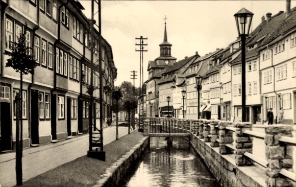 Postcard Schmalkalden in the Thuringian Forest, city view, river, bridge, buildings