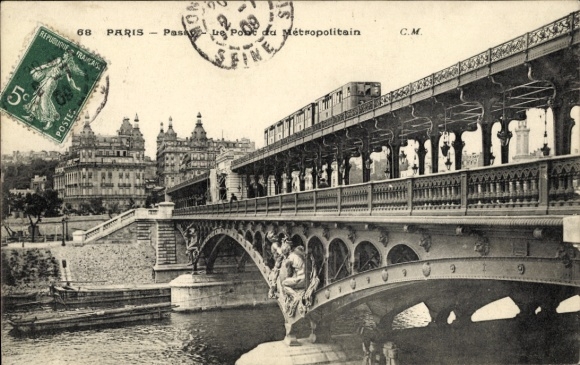 Ak Parijs XVI. Passy, de Metropolitan-brug