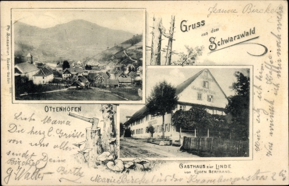 Ansichtkaart Ottenhöfen in het Zwarte Woud, totaaloverzicht, Gasthaus zur Linde