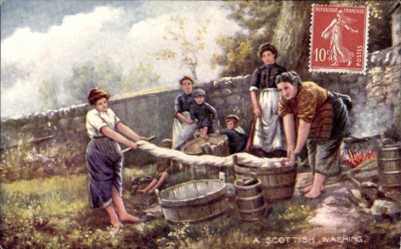 Artist Postcard Scotland, Scottish Washing