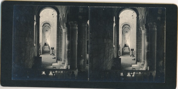Stereo photo Saint-Benoît-sur-Loire Loiret, church, interior view, 1905