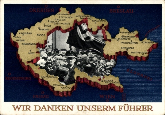 Postal stationery Postcard We thank our Führer, Sudetenland, Bohemia, Moravia, Hitler