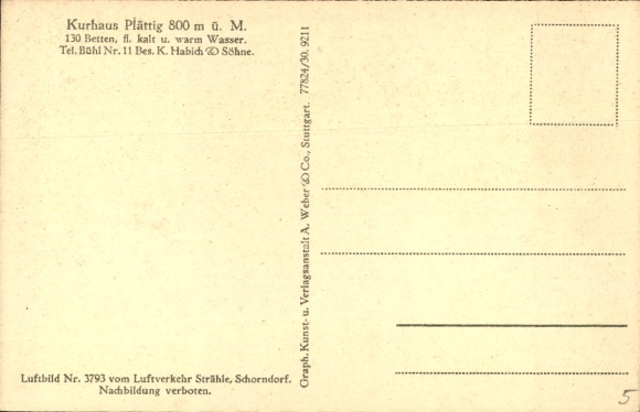 Postcard Bühlertal in the Black Forest, Kurhaus Plättig, aerial photograph
