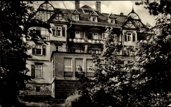Postcard Bad Liebenstein in the Thuringian Forest, three-story building, surrounded by trees, r style