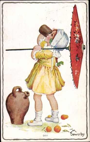 Artist PC Sowerby, M., Dry, Meisje met een parasol drinkt