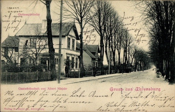 Postcard Ahrensburg in Holstein, Albert Niejahr's Inn, Guttemplerheim