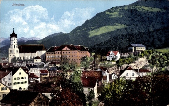 Postcard Bludenz Vorarlberg, general view, church