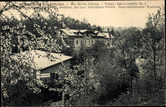 Postcard Dresden Wachwitz, Inn Wachberg, bowling alley