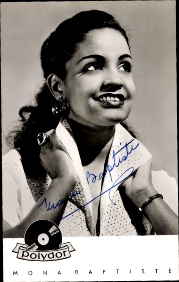 Postcard singer and actress Mona Baptiste, Polydor, portrait, autograph