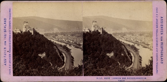 Stereo photo Oberlahnstein Lahnstein am Rhein, Lahneck Castle, Niederlahnstein