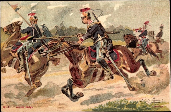 Artist Postcard Geens, Lois, Belgian Army, Uhlans