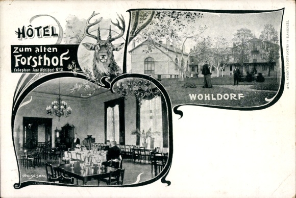 Ansichtkaart Hamburg Wandsbek Wohldorf, Hotel zum alten Forsthof, hert, eetkamer