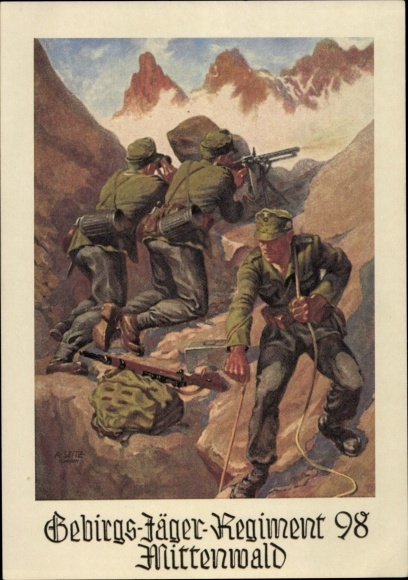 Künstler Ak Seitz, Mittenwald in Oberbayern, Gebirgsjäger Regiment 98, Wehrmacht