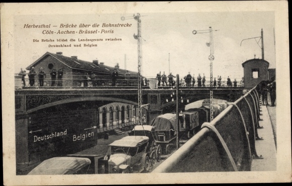 Postcard Herbesthal Lontzen Wallonia Liège, bridge over the railway line Cologne Aachen Brussels Paris