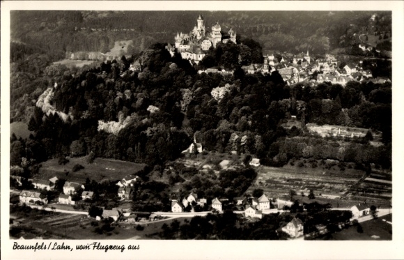 Postcard Braunfels on the Lahn, aerial photograph