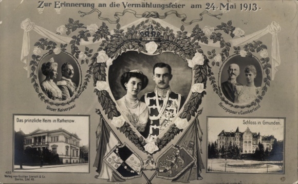 Ansichtkaart Hertog Ernst August, Victoria Luise, Keizerlijk echtpaar, Hertogpaar, huwelijk op 24 mei 1913, Gmunden