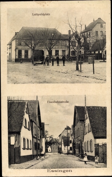 Postcard Essingen in der Pfalz, Luitpoldplatz, Eisenbahnstrasse